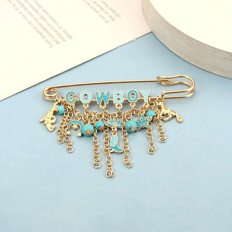 Western Cowboy Safety Pins Brooches Rodeo Boot Hat Horse Horseshoe Beads Charms Pins West Country Concert Party Brooch Jewelry for Skirts Sweater Scarf Lapel Hat Accessories - Image 4