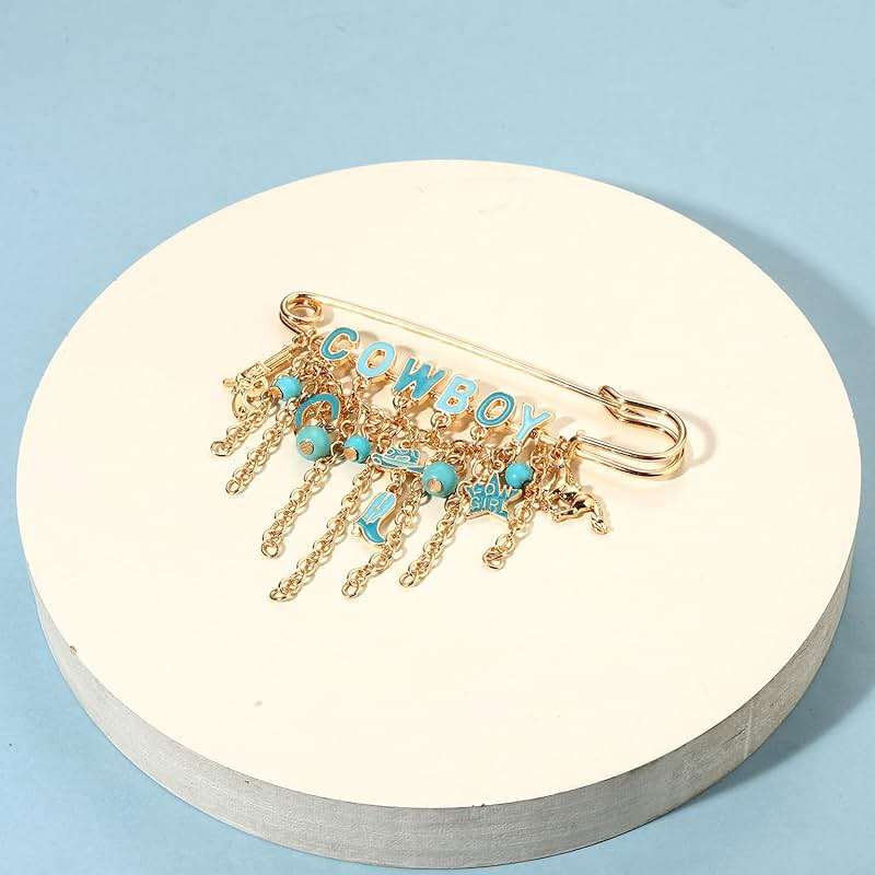 Western Cowboy Safety Pins Brooches Rodeo Boot Hat Horse Horseshoe Beads Charms Pins West Country Concert Party Brooch Jewelry for Skirts Sweater Scarf Lapel Hat Accessories - Image 5