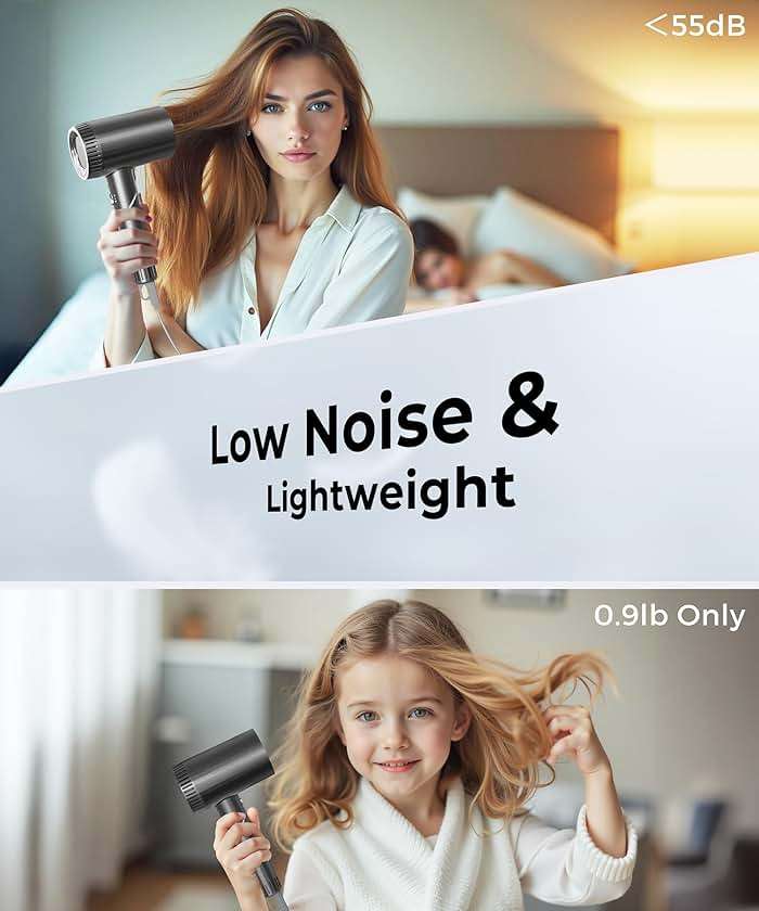 Hair Dryer, 100,000 RPM High-Speed Blow Dryers for Women & Men, Hair Dryers with Diffuser & Nozzle, Portable Hairdryer for Travel Home Use, Quiet & Fast-Drying, 500 Million Negative Ions, Heat-Control - Image 6
