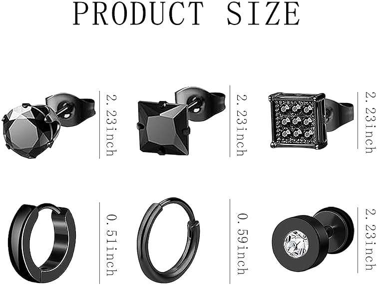 NEWITIN 24 Pairs Stainless Steel Earrings for Men Hypoallergenic Inlaid Cubic Zirconia Studs Hoop Earring Cross Dangle Earrings Unisex Punk Stud Earring for Women Men - Image 2