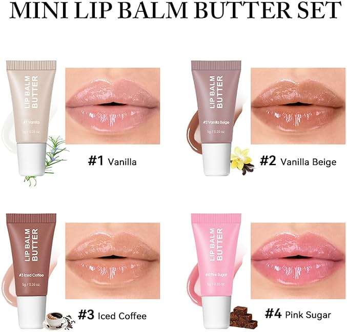 4Pcs Hydrating Lip Gloss Set, Mini Lip Balm Pack, High Shine Glass Finish Lip Moisturizing Plumping Lip Gloss Shiny Jelly Liquid Lipstick for Women - Image 2