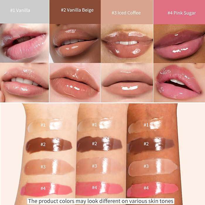 4Pcs Hydrating Lip Gloss Set, Mini Lip Balm Pack, High Shine Glass Finish Lip Moisturizing Plumping Lip Gloss Shiny Jelly Liquid Lipstick for Women - Image 6