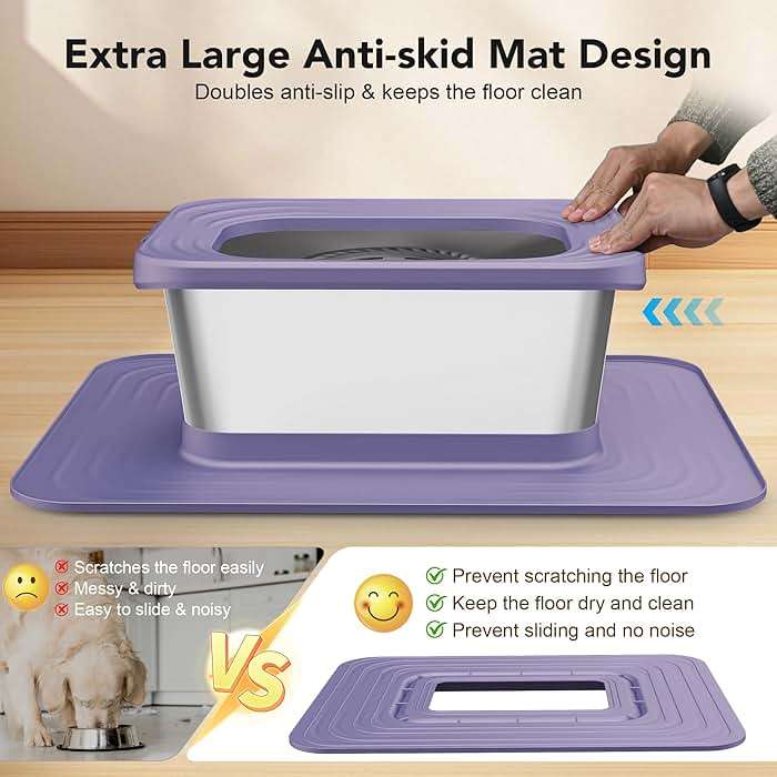 Decflow 10L Stainless Steel Dog Water Bowl, No Spill Anti-Splash Dog Bowls with XXL Silicone Mat, Spill-Proof Slow Feeder for Messy Drinkers, Heavy Duty Pet Bowls for Indoor/Outdoor Use Purple - Image 4