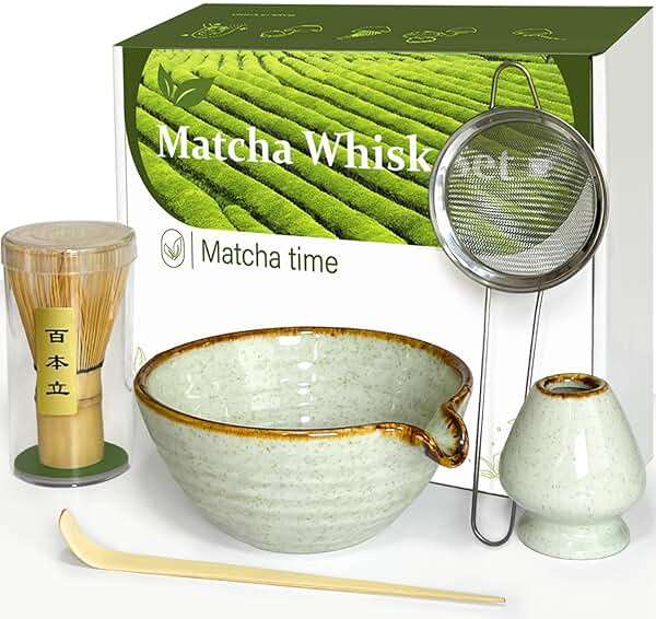 Vaiheng Matcha Whisk Set with Matcha Bowl, Matcha Whisk Holder Matcha Bamboo Whisks, Scoop, Sifter, Mothers Day Gifts for Women Mom Her Girl Friend Home Kitchen Decor Kit for Tea Enthusiasts - Image 1