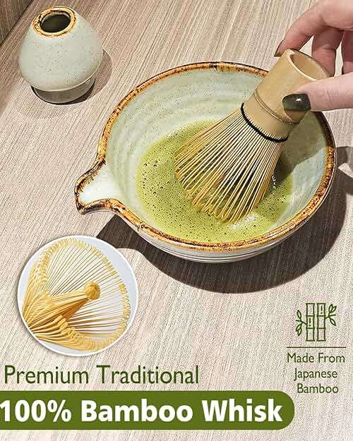 Vaiheng Matcha Whisk Set with Matcha Bowl, Matcha Whisk Holder Matcha Bamboo Whisks, Scoop, Sifter, Mothers Day Gifts for Women Mom Her Girl Friend Home Kitchen Decor Kit for Tea Enthusiasts - Image 3
