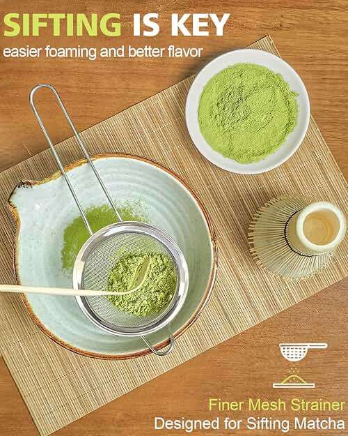 Vaiheng Matcha Whisk Set with Matcha Bowl, Matcha Whisk Holder Matcha Bamboo Whisks, Scoop, Sifter, Mothers Day Gifts for Women Mom Her Girl Friend Home Kitchen Decor Kit for Tea Enthusiasts - Image 4