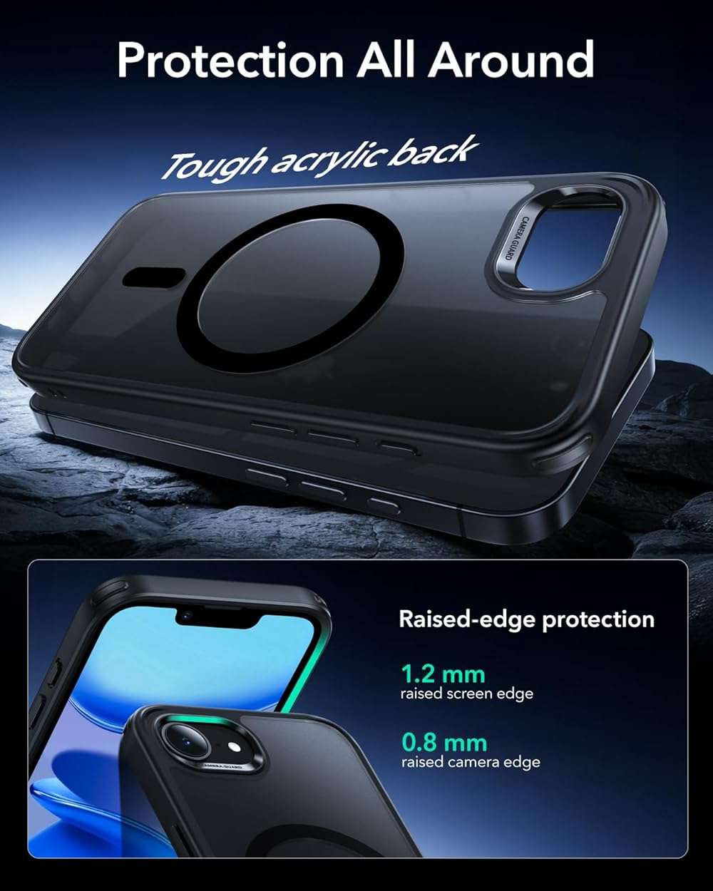 ESR for iPhone 17e/iPhone 16e Case, Compatible with MagSafe, Shockproof Military-Grade Protection, Scratch-Resistant Back, Magnetic Phone Case for iPhone 17e/16e, Classic Hybrid Case, Frosted Black - Image 4