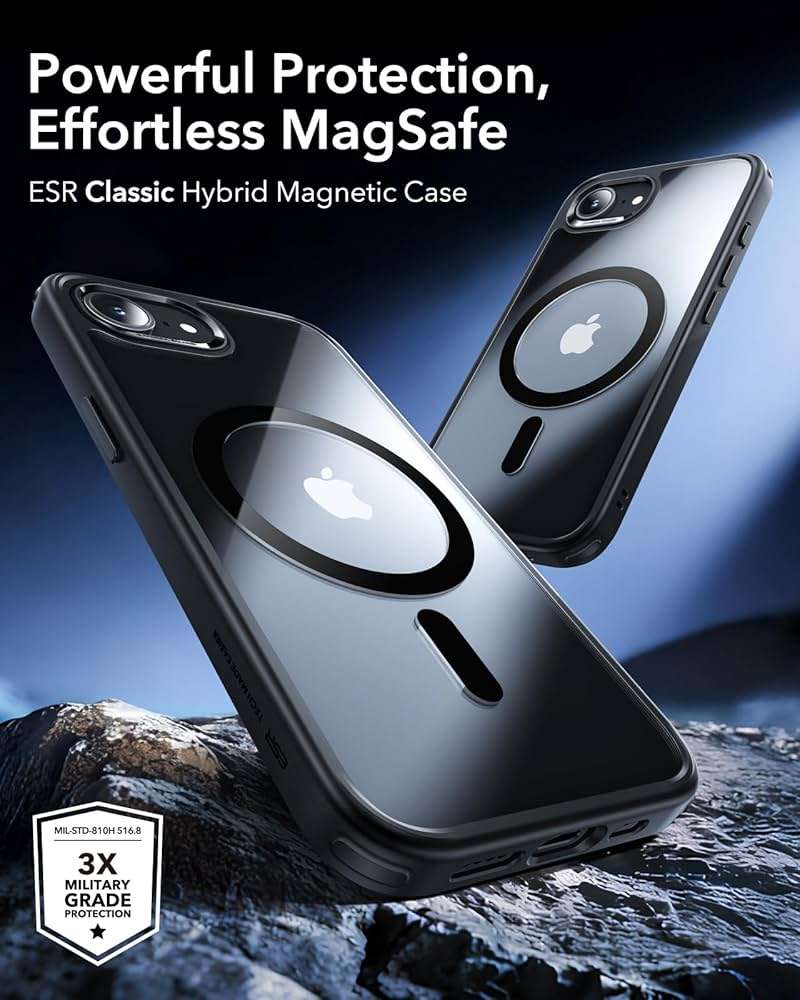 ESR for iPhone 17e/iPhone 16e Case, Compatible with MagSafe, Shockproof Military-Grade Protection, Scratch-Resistant Back, Magnetic Phone Case for iPhone 17e/16e, Classic Hybrid Case, Clear Black - Image 3