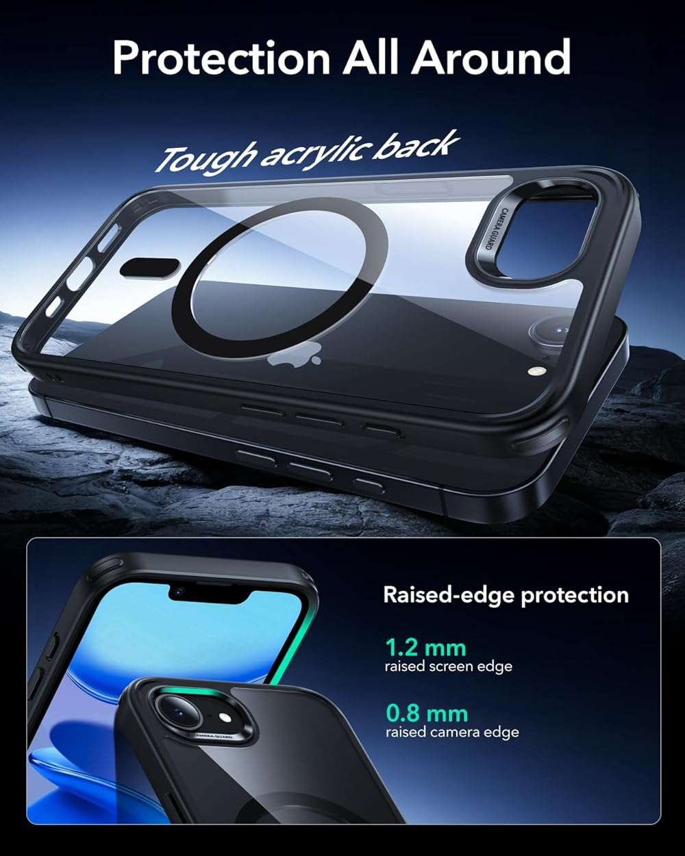 ESR for iPhone 17e/iPhone 16e Case, Compatible with MagSafe, Shockproof Military-Grade Protection, Scratch-Resistant Back, Magnetic Phone Case for iPhone 17e/16e, Classic Hybrid Case, Clear Black - Image 4