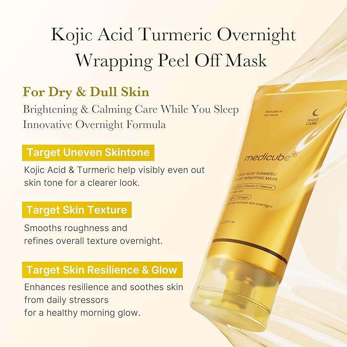 medicube Kojic Acid Turmeric Overnight Wrapping Peel Off Mask – Brightens & Defends Against Skin Stress for a Clear, Glowing Complexion, Korean Skincare, 2.53 fl. oz. - Image 3