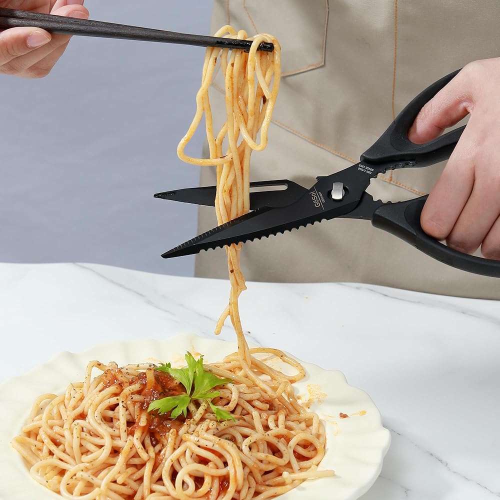 Kitchen Shears Kitchen Scissors Come Apart Kitch Scissor for Food Heavy Duty Chicken Bone Nutcracker Bottle Can Opener Shears with Serrated Blade Premium Black Titanium Plated Stainless Steel 01A - Image 2
