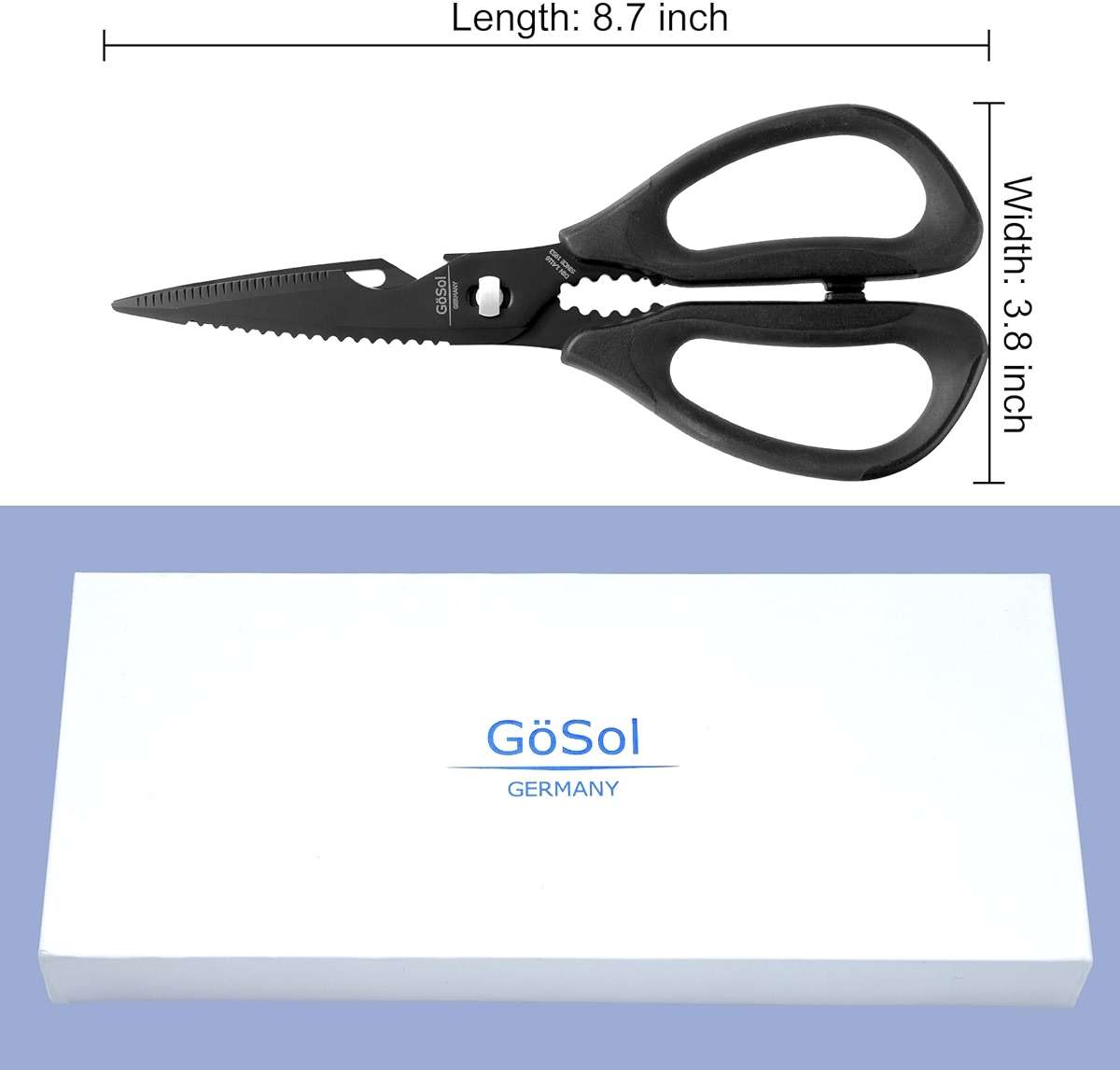 Kitchen Shears Kitchen Scissors Come Apart Kitch Scissor for Food Heavy Duty Chicken Bone Nutcracker Bottle Can Opener Shears with Serrated Blade Premium Black Titanium Plated Stainless Steel 01A - Image 3