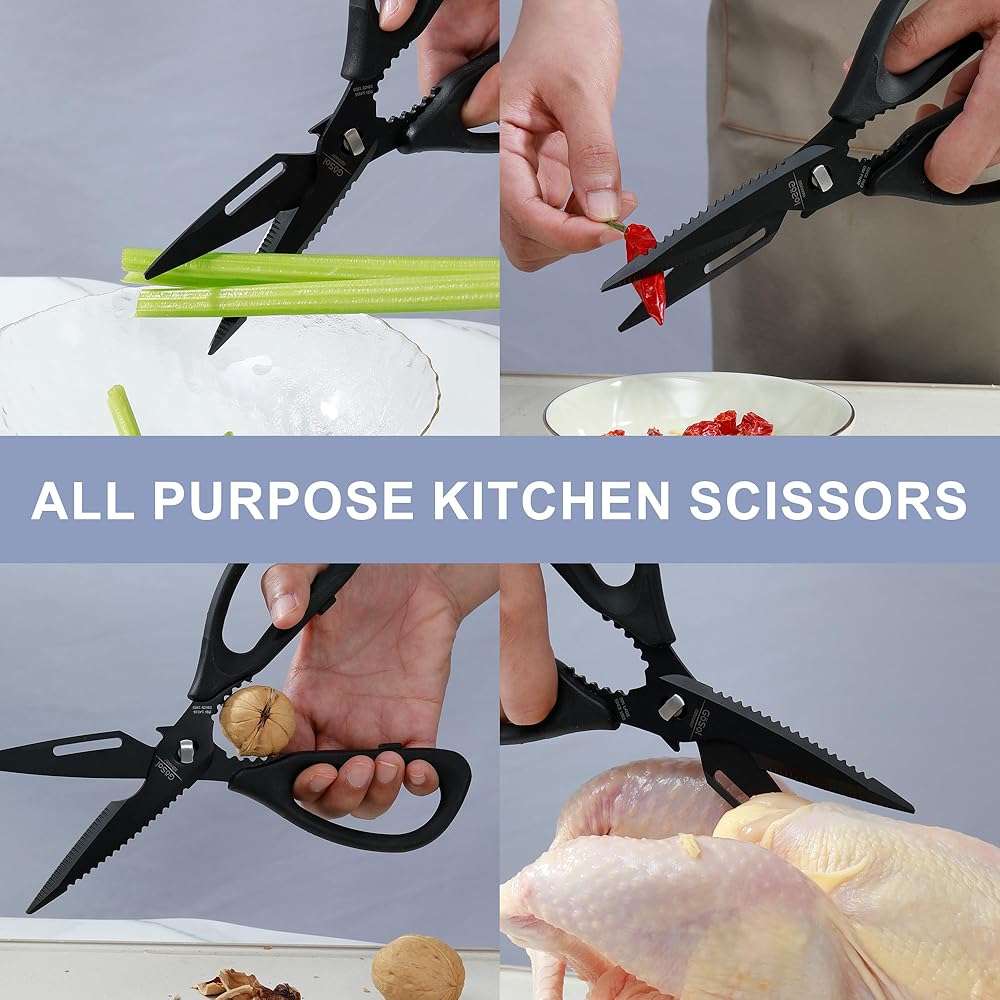 Kitchen Shears Kitchen Scissors Come Apart Kitch Scissor for Food Heavy Duty Chicken Bone Nutcracker Bottle Can Opener Shears with Serrated Blade Premium Black Titanium Plated Stainless Steel 01A - Image 5