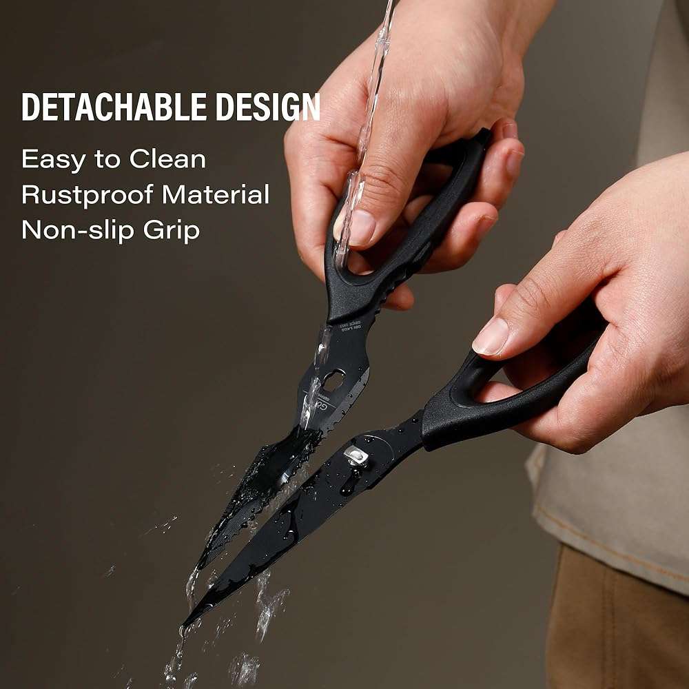Kitchen Shears Kitchen Scissors Come Apart Kitch Scissor for Food Heavy Duty Chicken Bone Nutcracker Bottle Can Opener Shears with Serrated Blade Premium Black Titanium Plated Stainless Steel 01A - Image 6