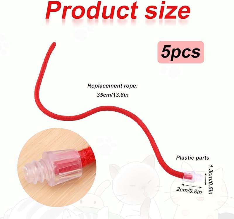 BOXOB 5Pcs Interactive Cat Toy Balls Replacement Ropes, Cat Ball Tail Kitten Ball Toy Tail Red Cotton Thread Cat Toy Rolling Ball Tail for Cat Toy Ball Accessories - Image 2