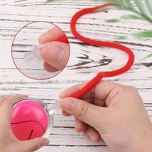 BOXOB 5Pcs Interactive Cat Toy Balls Replacement Ropes, Cat Ball Tail Kitten Ball Toy Tail Red Cotton Thread Cat Toy Rolling Ball Tail for Cat Toy Ball Accessories - Image 3