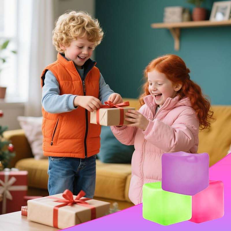 3Pcs Stress Cube Squishy Toys, Slow Rising Ice Cube Stress Balls, Sensory Fidget Toys for Anxiety Relief, Sensory Ice Cube Gel Filled Squishy Ball Toys for ADD/ADHD Kids Adults(Purple,Green,Pink) - Image 2