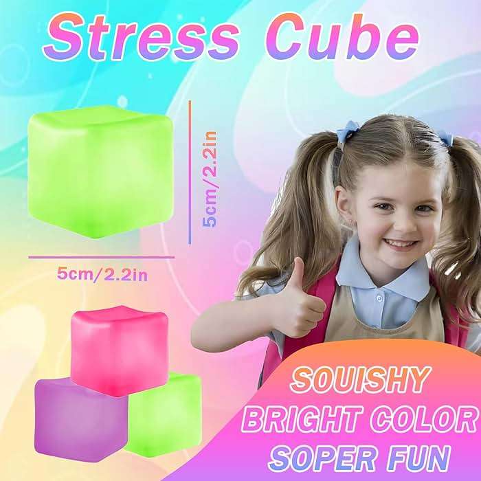 3Pcs Stress Cube Squishy Toys, Slow Rising Ice Cube Stress Balls, Sensory Fidget Toys for Anxiety Relief, Sensory Ice Cube Gel Filled Squishy Ball Toys for ADD/ADHD Kids Adults(Purple,Green,Pink) - Image 3