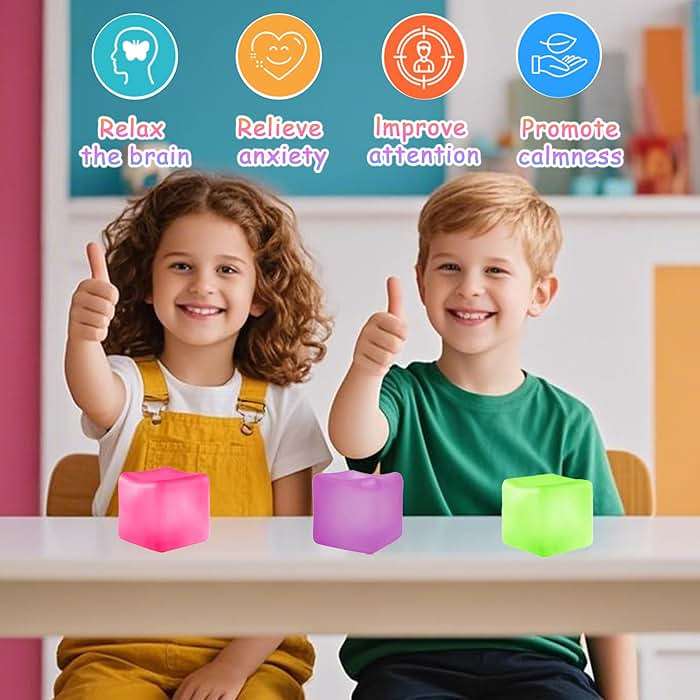 3Pcs Stress Cube Squishy Toys, Slow Rising Ice Cube Stress Balls, Sensory Fidget Toys for Anxiety Relief, Sensory Ice Cube Gel Filled Squishy Ball Toys for ADD/ADHD Kids Adults(Purple,Green,Pink) - Image 6