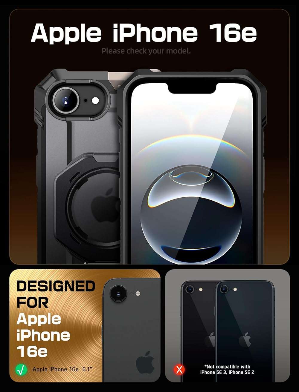 SUPCASE for iPhone 17e/16e Case with Stand (Unicorn Beetle Grip), [Compatible with MagSafe] [Military-Grade Drop Protection] Heavy Duty Rugged Magnetic Phone Case for iPhone 17e/16e 6.1", Black - Image 2