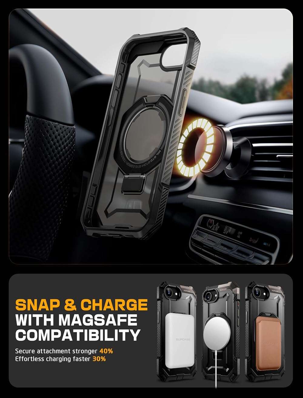 SUPCASE for iPhone 17e/16e Case with Stand (Unicorn Beetle Grip), [Compatible with MagSafe] [Military-Grade Drop Protection] Heavy Duty Rugged Magnetic Phone Case for iPhone 17e/16e 6.1", Black - Image 9