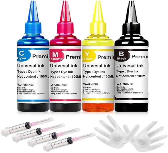 JANMORE Universal Ink Refills Kit Dye Ink Refill Kit Compatible for HP Canon Brother Samsung Dell Kodak Inkjet Printers Compatible Cartridges Refillable Cartridge CISS CIS System 4 Color Set - Image 1