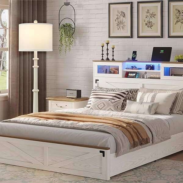 Floor Lamps for Living Room - 60" Resin Farmhouse Floor Lamp with Adjustable Color Temperatures - Vintage Standing Lamp Reading Light with Linen Shade Retro Tall Lamp for Bedroom Office, Almond White - Image 5