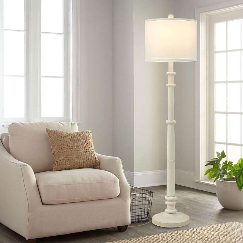 Floor Lamps for Living Room - 60" Resin Farmhouse Floor Lamp with Adjustable Color Temperatures - Vintage Standing Lamp Reading Light with Linen Shade Retro Tall Lamp for Bedroom Office, Almond White - Image 6
