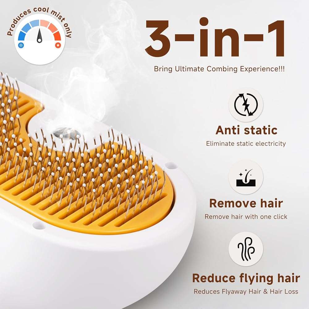 Pet Steam Brush for Dog & Cat – 3-in-1 Spray Hair Removal Comb for Shedding & Grooming, Softens Fur & Reduces Static – Water Brush for Long & Short Coats, Bath-Hating Pets, Includes Waterless Shampoo - Image 2