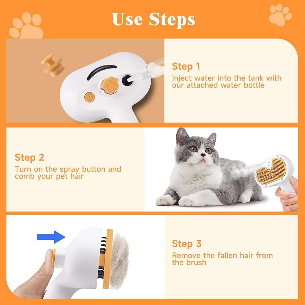 Pet Steam Brush for Dog & Cat – 3-in-1 Spray Hair Removal Comb for Shedding & Grooming, Softens Fur & Reduces Static – Water Brush for Long & Short Coats, Bath-Hating Pets, Includes Waterless Shampoo - Image 5