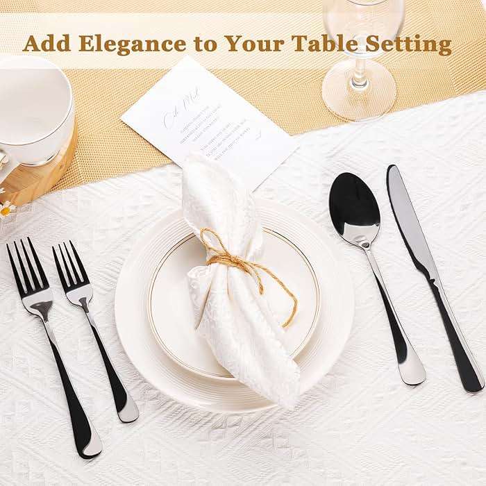 Astercook 24-Piece Black Silverware Set with Steak Knives Flatware Set for 4 Food-Grade Stainless Steel Cutlery Set Mirror Polished Utensils Set Include Spoons and Forks for Home Kitchen Restaurant - Image 6