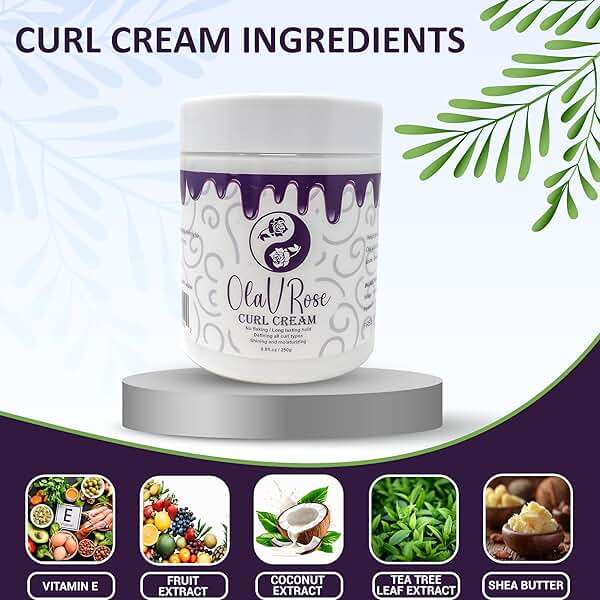 OlaVRose Curl Cream with Coconut Scent, 8.8 FL | Natural Curl Activator with Shea Butter, Wavy Hair | Organic Ingredients for All Hair Types|Defines and Controls Frizz - Image 2