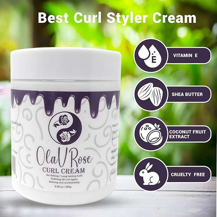 OlaVRose Curl Cream with Coconut Scent, 8.8 FL | Natural Curl Activator with Shea Butter, Wavy Hair | Organic Ingredients for All Hair Types|Defines and Controls Frizz - Image 3