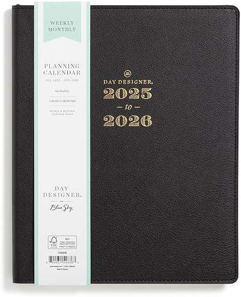 Blue Sky Day Designer 2025-2026 Weekly and Monthly Academic Year Planner Calendar, July 2025 - June 2026, 8" x 10", Faux Leather Cover, Bookbound, Black - Image 1