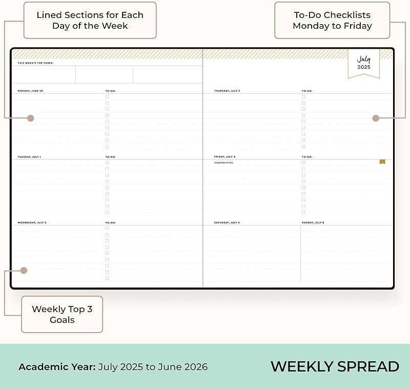 Blue Sky Day Designer 2025-2026 Weekly and Monthly Academic Year Planner Calendar, July 2025 - June 2026, 8" x 10", Faux Leather Cover, Bookbound, Black - Image 3