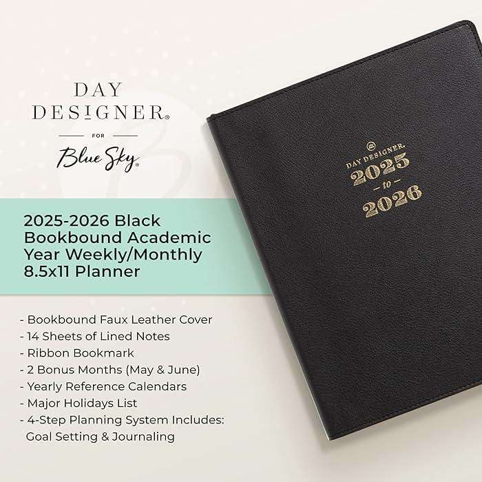Blue Sky Day Designer 2025-2026 Weekly and Monthly Academic Year Planner Calendar, July 2025 - June 2026, 8" x 10", Faux Leather Cover, Bookbound, Black - Image 9