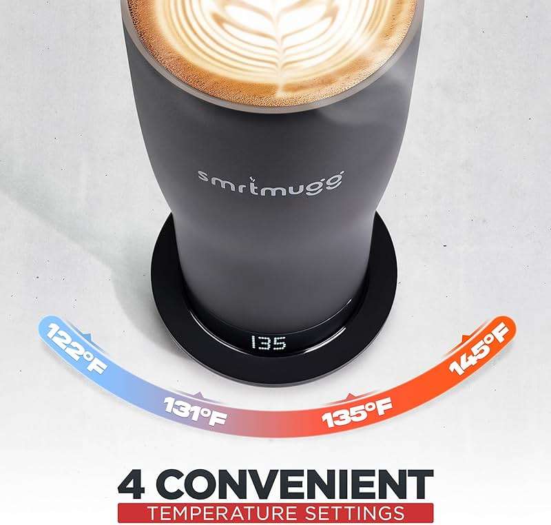SmrtMugg X Heated Coffee Mug 19 oz., 8 Hour Battery Life, Self-Heating, Adjustable Temp Controlled, LCD Screen, One Button Temperature Adjustment, Includes Cover with Magnetic Slider (Black) (Black) - Image 6