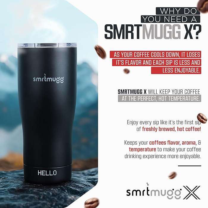 SmrtMugg X Heated Coffee Mug 19 oz., 8 Hour Battery Life, Self-Heating, Adjustable Temp Controlled, LCD Screen, One Button Temperature Adjustment, Includes Cover with Magnetic Slider (Black) (Black) - Image 7