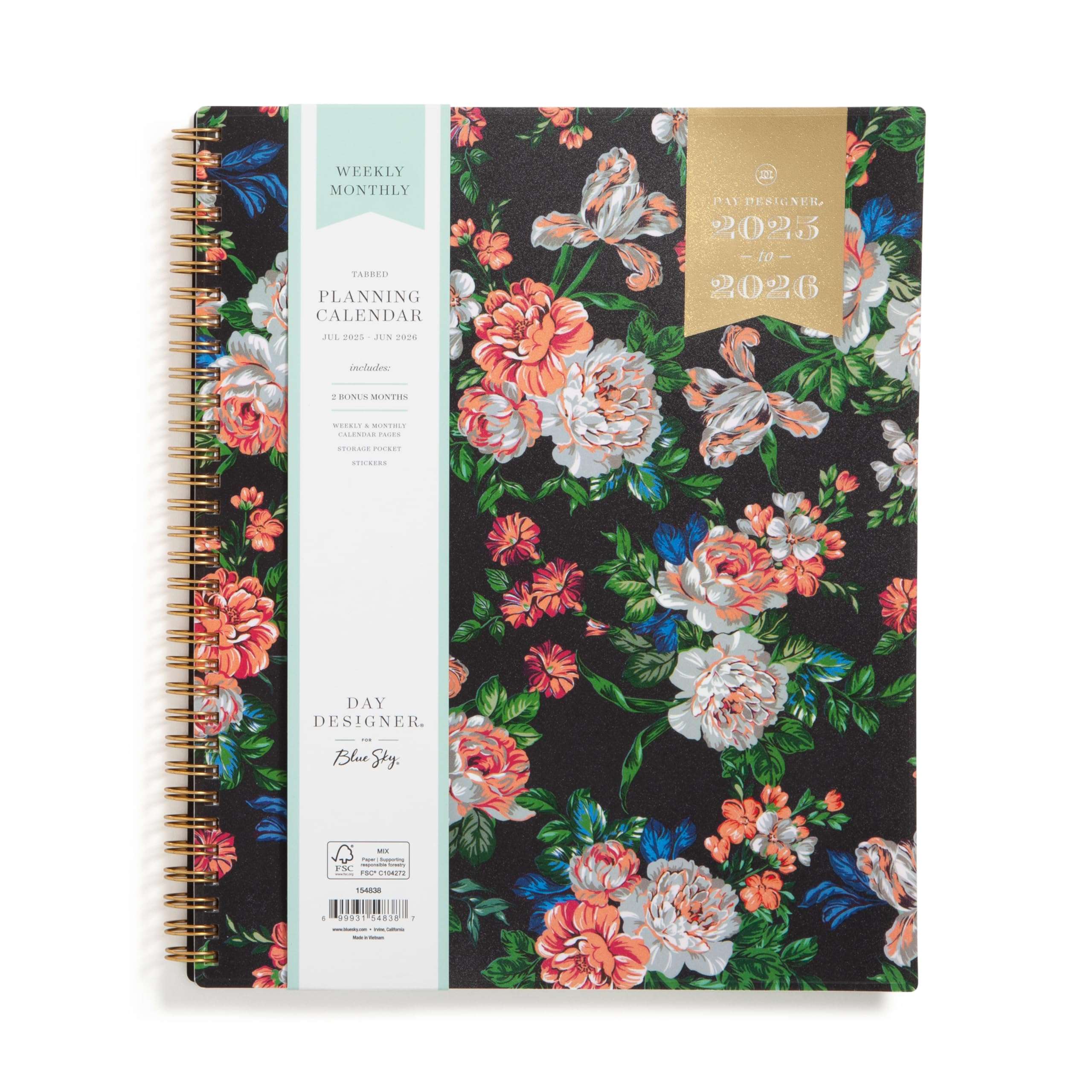 Blue Sky Day Designer 2025-2026 Weekly and Monthly Academic Year Planner Calendar, July 2025 - June 2026, 8.5" x 11", Flexible Cover, Wirebound, Rose Garden - Image 1