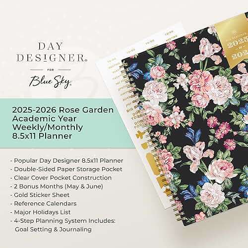 Blue Sky Day Designer 2025-2026 Weekly and Monthly Academic Year Planner Calendar, July 2025 - June 2026, 8.5" x 11", Flexible Cover, Wirebound, Rose Garden - Image 9