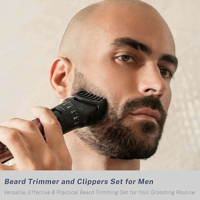 Beard Trimmer for Men, Professional 5-in-1 Hair Clippers with 20 Precision Dial Lengths, Electric Razors for Men IPX7 Waterproof Wet/Dry, USB-C Rechargeable Shaving Set with Dock for Face, Body, Nose - Image 4