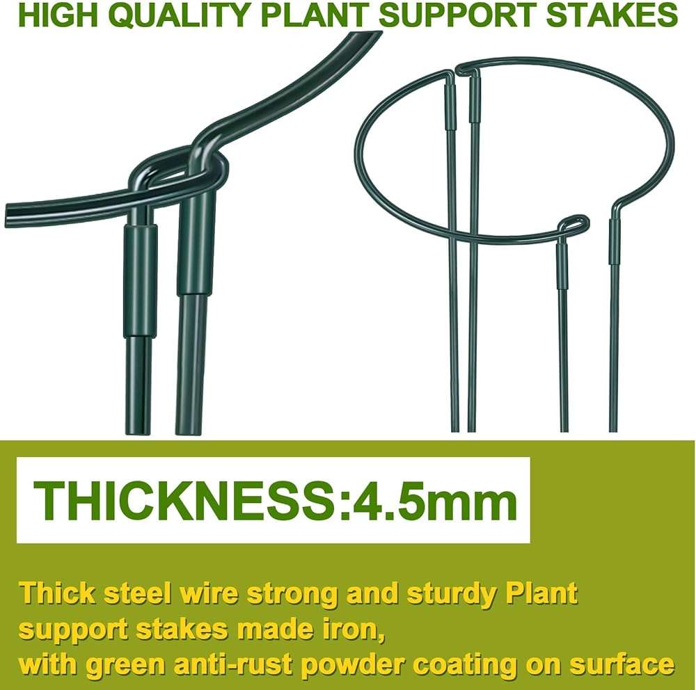 HiGift 4 Pack Height Adjustable Plant Support Stakes(12" or 24" or 36" H), Metal Peony Cages and Support Ring Half Round Garden Tall Plant Support for Indoor Outdoor Plant Snake Hydrangea Flowers - Image 4