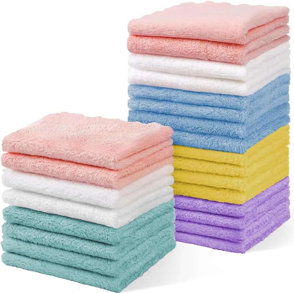 Puomue 24 Pack Baby Washcloths, Multicolor Microfiber Coral Fleece, 7" X 9", Ultra Soft and Absorbent Baby Washcloths for Newborns and Toddlers, Gentle for Sensitive Skin - Image 1