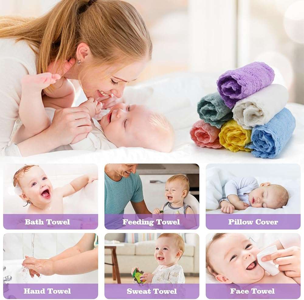Puomue 24 Pack Baby Washcloths, Multicolor Microfiber Coral Fleece, 7" X 9", Ultra Soft and Absorbent Baby Washcloths for Newborns and Toddlers, Gentle for Sensitive Skin - Image 4