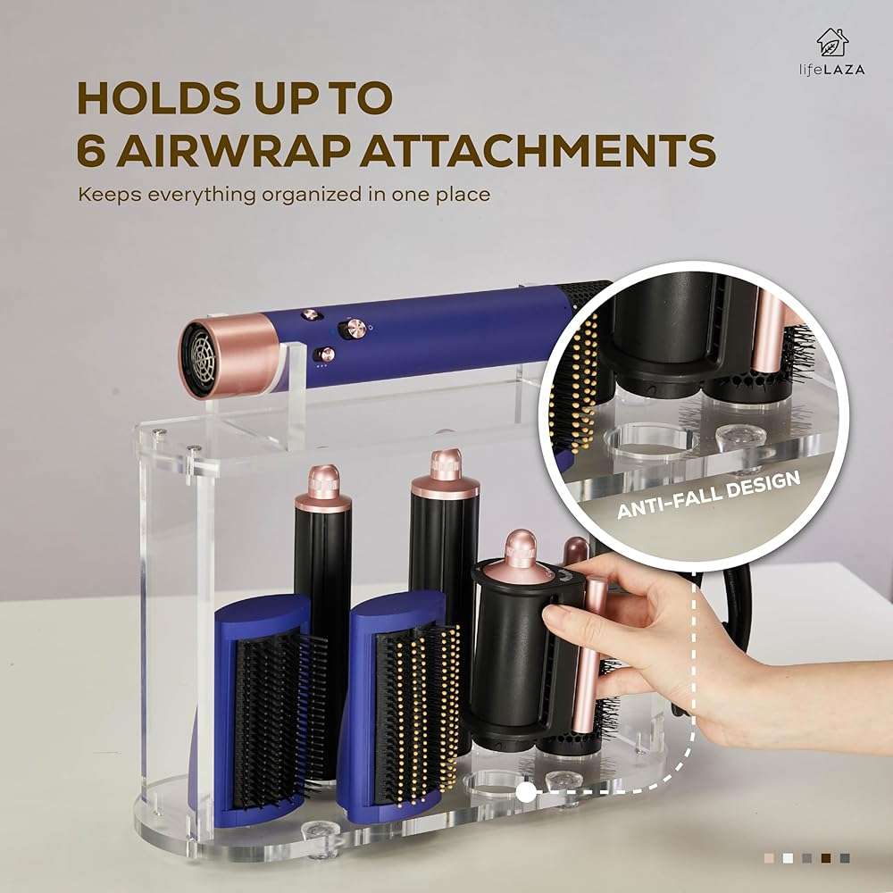 LifeLAZA Acrylic Holder and Organizer Compatible with Airwrap of Dyson and Airwrap Attachments, Airwrap Stand Storage, Countertop Airwrap Styler Rack Compatible with Airwrap Accessories - Image 5