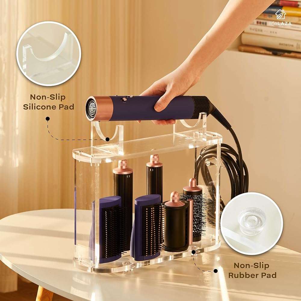 LifeLAZA Acrylic Holder and Organizer Compatible with Airwrap of Dyson and Airwrap Attachments, Airwrap Stand Storage, Countertop Airwrap Styler Rack Compatible with Airwrap Accessories - Image 7