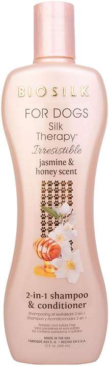 BioSilk for Dogs Silk Therapy Irresistible 2-in-1 Shampoo and Conditioner, Jasmine and Honey Scent, Hydrolyzed Silk Proteins, Paraben Free, pH Balanced for Dogs, Safe 8 Weeks+, 12 fl oz - Image 1