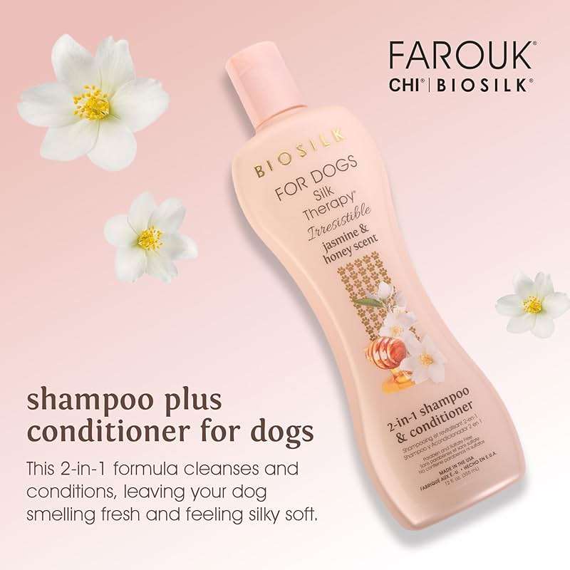 BioSilk for Dogs Silk Therapy Irresistible 2-in-1 Shampoo and Conditioner, Jasmine and Honey Scent, Hydrolyzed Silk Proteins, Paraben Free, pH Balanced for Dogs, Safe 8 Weeks+, 12 fl oz - Image 2
