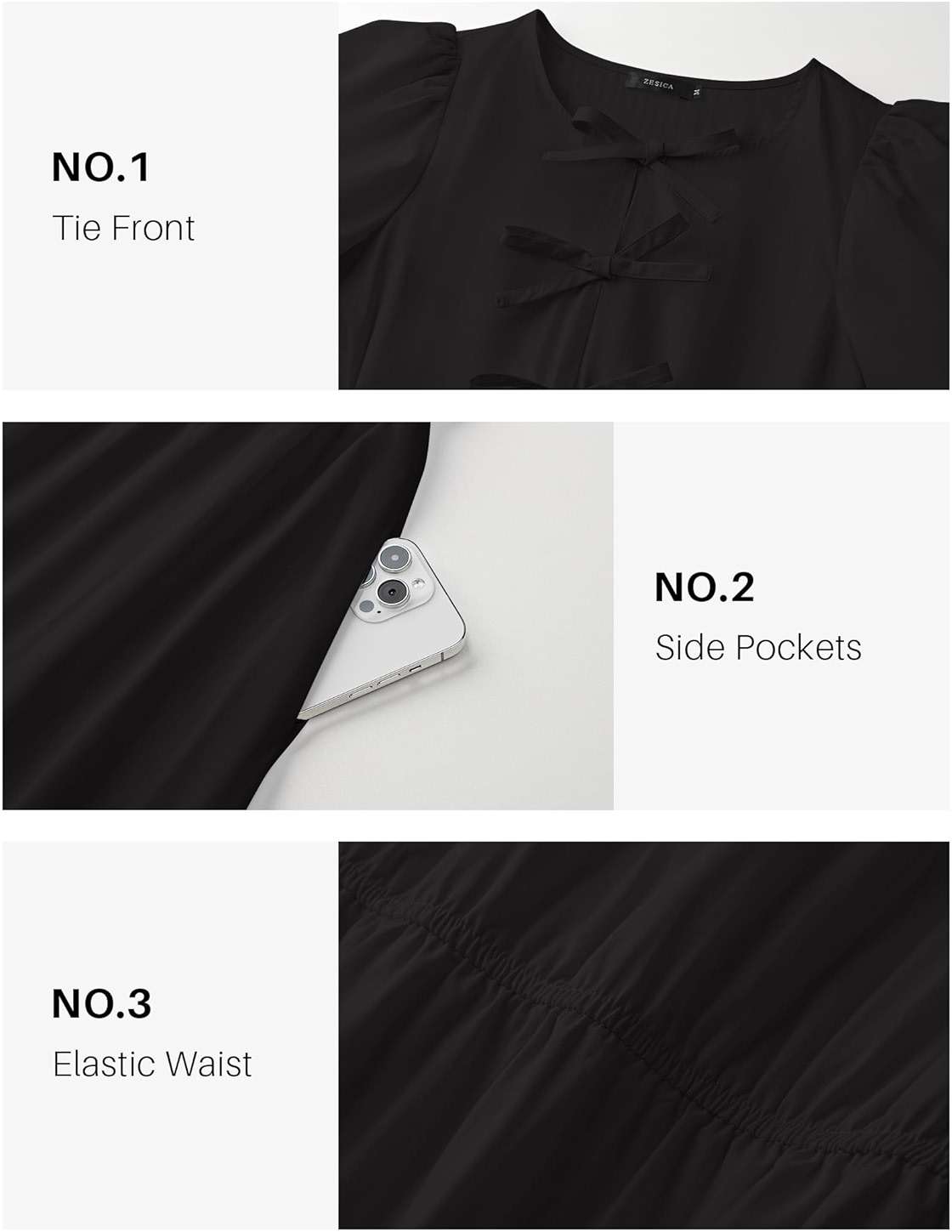 ZESICA Women's Summer Short Sleeve Tie Front Mini Dress Babydoll Ruffle Pleated A Line Vacation Graduation Short Dresses - Image 6