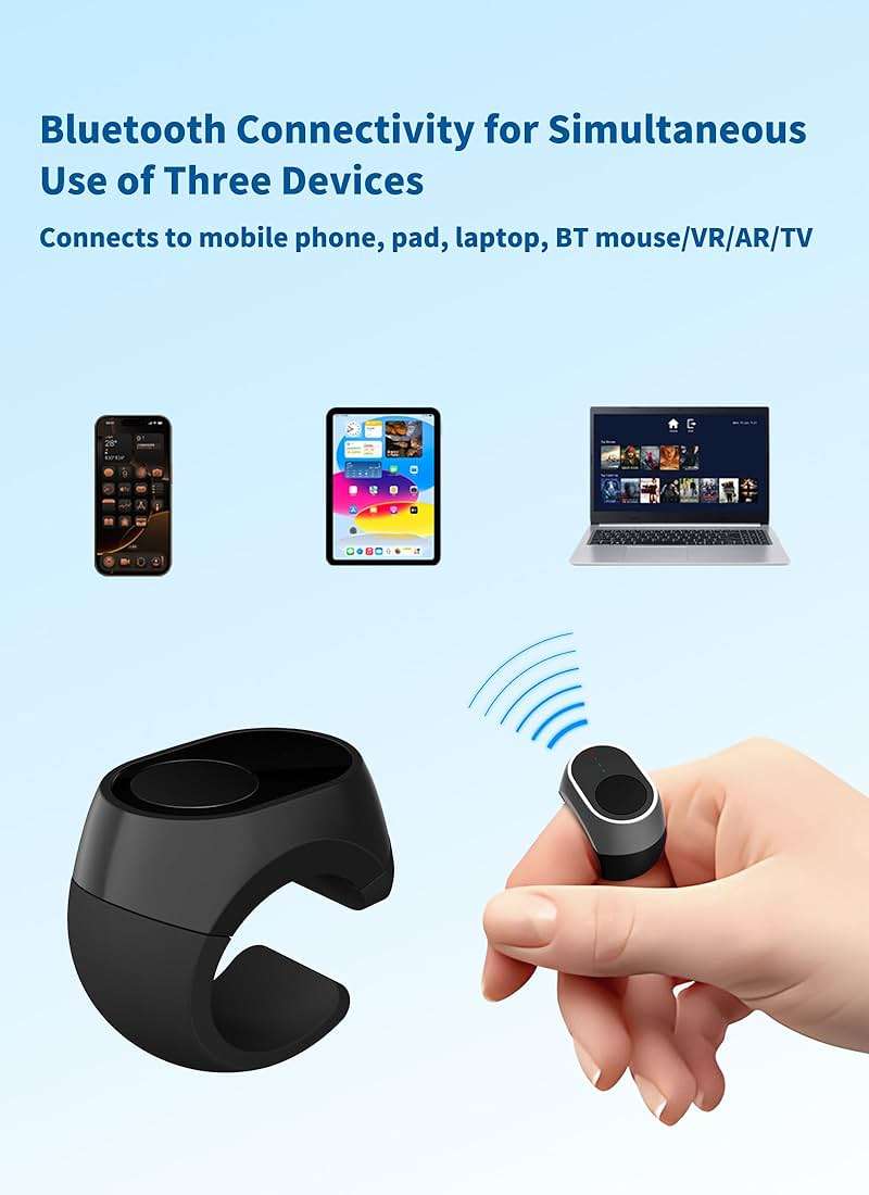 Bluetooth Remote Control Scrolling Ring for TikTok, Camera, Page Turner Remote - for iPhone, iPad, Tablet, iOS and Android - Black - Image 2